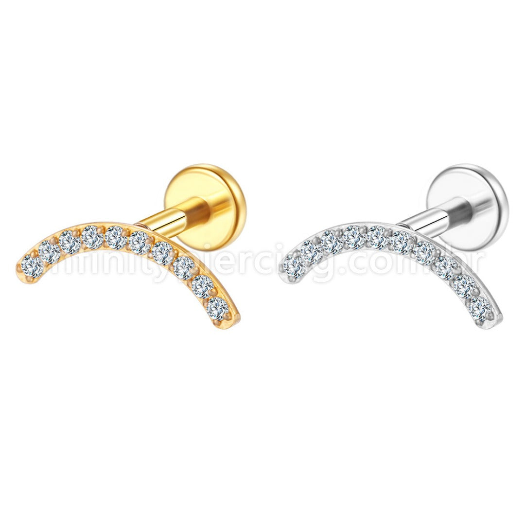 Piercing Labret Aço Cirúrgico Curvo Zircônia Cravejada